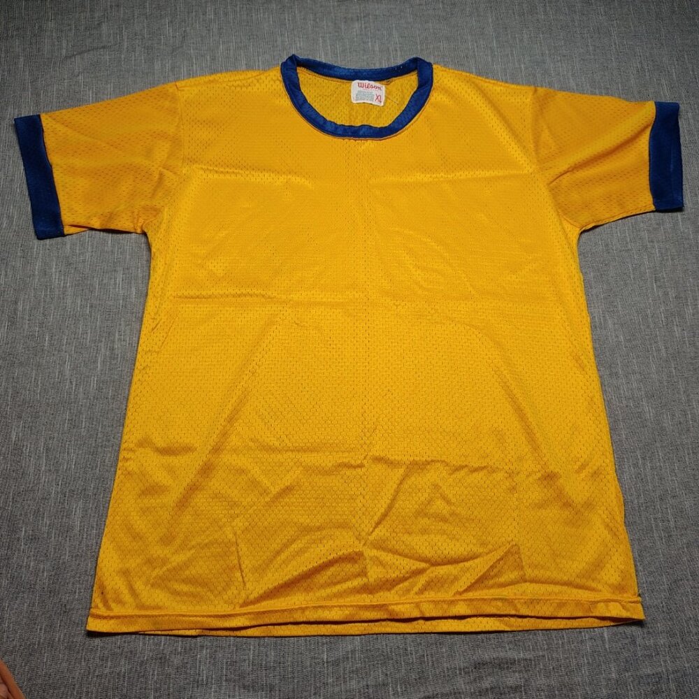 VINTAGE 70s Wilson‎ Jersey Yellow Blue Blank Practice Made In USA Ringer